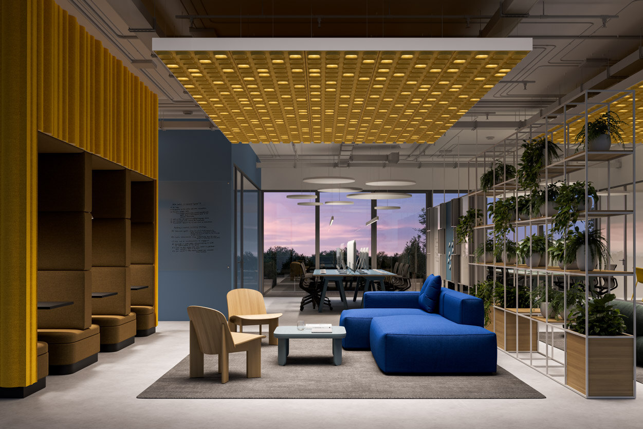 Intra Lighting presenta Pyrymyd — el techo acústico que ilumina